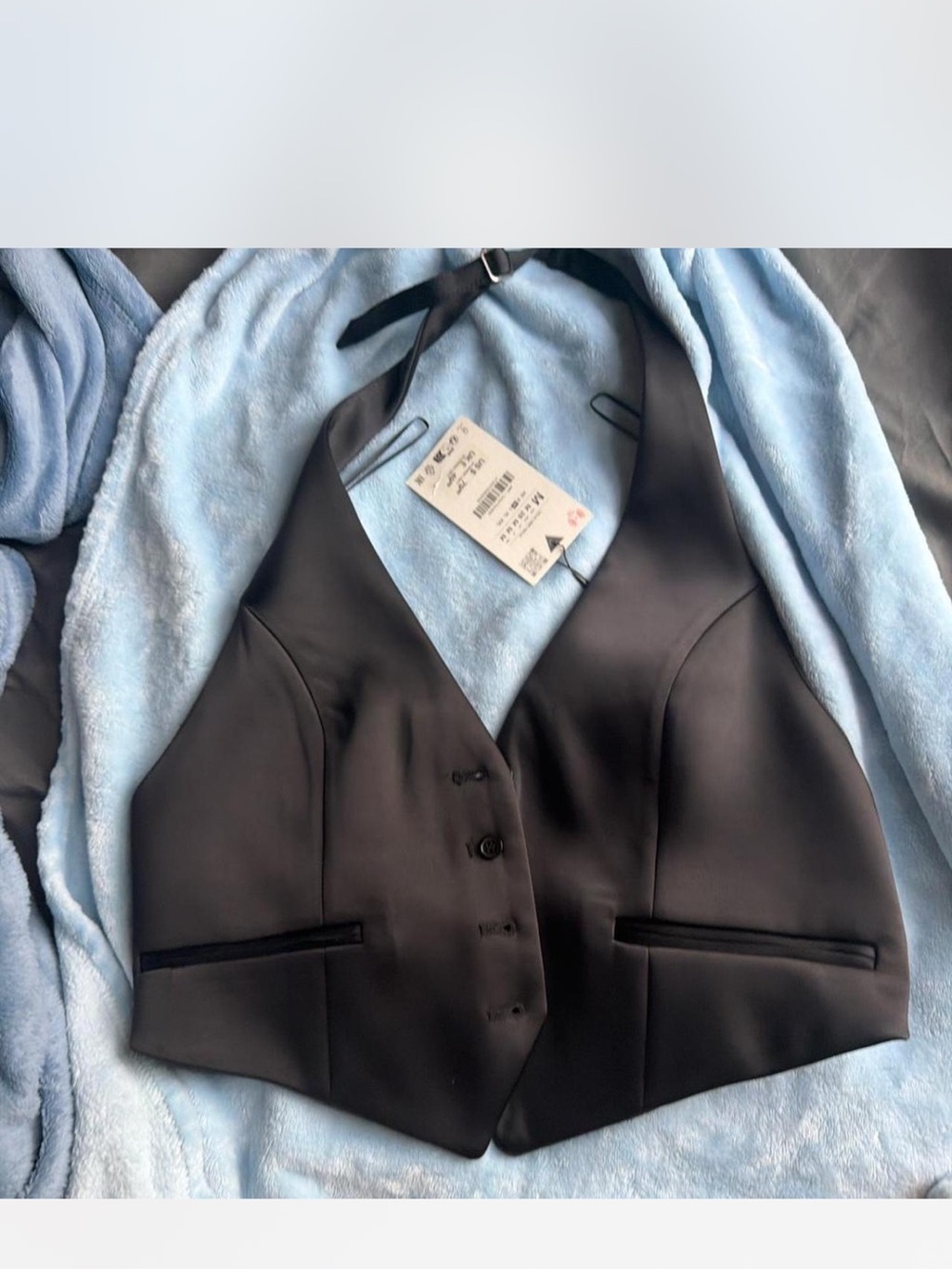Zara Black Women's Crop Vest - Sleek Halter Waistcoat